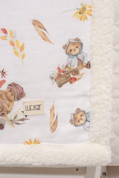Luckka Puffy Bebek Battaniyesi 70x100 cm Koyun Tüylü Müslin Battaniye  - ZTPUF00  Ayıcık - 3