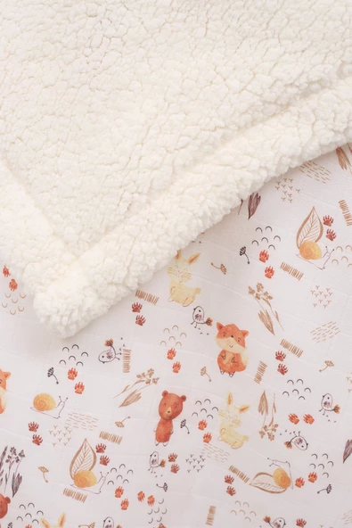 Luckka Puffy Bebek Battaniyesi 70x100 cm Koyun Tüylü Müslin Battaniye  - ZTPUF00  Tilki - 2