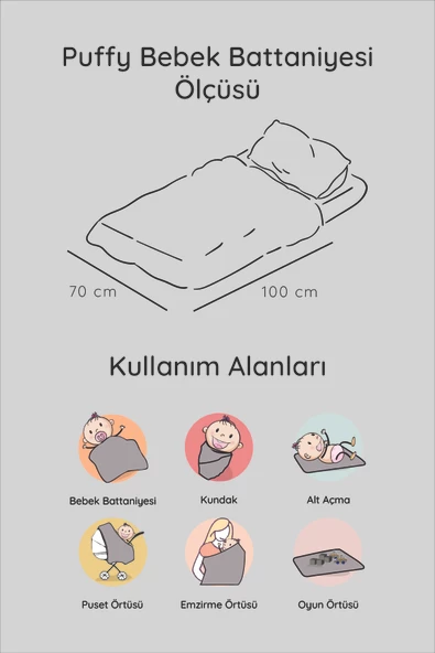 Luckka Puffy Bebek Battaniyesi 70x100 cm Koyun Tüylü Müslin Battaniye  - ZTPUF00  Çizgili - 6