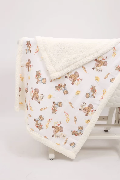 Luckka Puffy Bebek Battaniyesi 70x100 cm Koyun Tüylü Müslin Battaniye  - ZTPUF00  Ayıcık