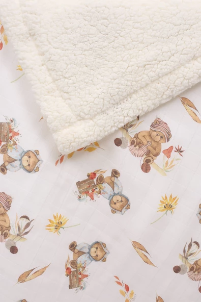 Luckka Puffy Bebek Battaniyesi 70x100 cm Koyun Tüylü Müslin Battaniye  - ZTPUF00  Ayıcık - 2