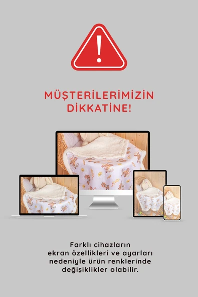 Luckka Puffy Bebek Battaniyesi 70x100 cm Koyun Tüylü Müslin Battaniye  - ZTPUF00  Ayıcık - 7