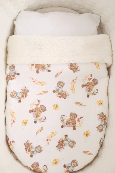 Luckka Puffy Bebek Battaniyesi 70x100 cm Koyun Tüylü Müslin Battaniye  - ZTPUF00  Ayıcık - 4