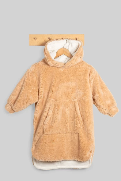 Heritage Çift Katlı Wellsoft Çocuk Giyilebilir Battaniye - Peluş Panço Oversize - ZTPUFBAT  2-4 Yaş Bej - 3