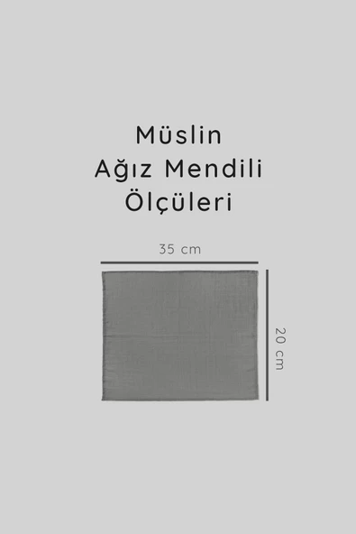 12'li Müslin Ağız Mendili , Omuz Bezi , Ter Bezi Çift Kat Dikimli 35x20 cm - ZTAGIZMENDİLİ Gri - 3