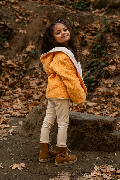 Heritage Puffy Astarlı Peluş Bebek Çocuk Ceket - Kopüşonlu Peluş Mont - ZTPUFCEKET  3-4 yaş TURUNCU - 2