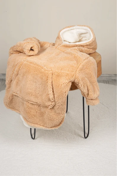 Heritage Çift Katlı Wellsoft Çocuk Giyilebilir Battaniye - Peluş Panço Oversize - ZTPUFBAT 6-8 Yaş KAHVERENGİ - 6