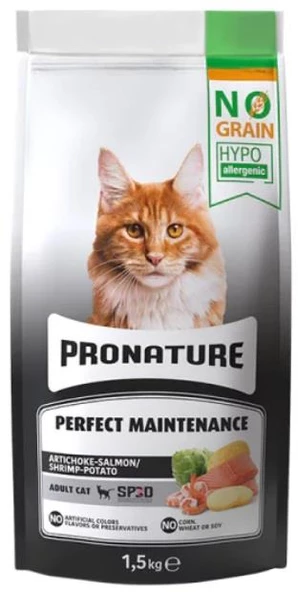 Pronature Hypo-allergenic Tahılsız Somonlu Karidesli Ve Enginarlı Yetişkin Kedi Maması 1.5 Kg