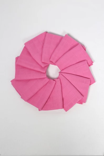 12'li Müslin Ağız Mendili , Omuz Bezi , Ter Bezi Çift Kat Dikimli 35x20 cm - ZTAGIZMENDİLİ Pembe