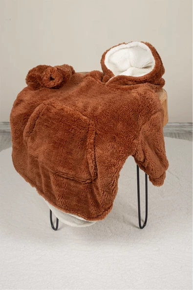 Heritage Çift Katlı Wellsoft Çocuk Giyilebilir Battaniye - Peluş Panço Oversize - ZTPUFBAT  2-4 Yaş KAHVERENGİ - 6