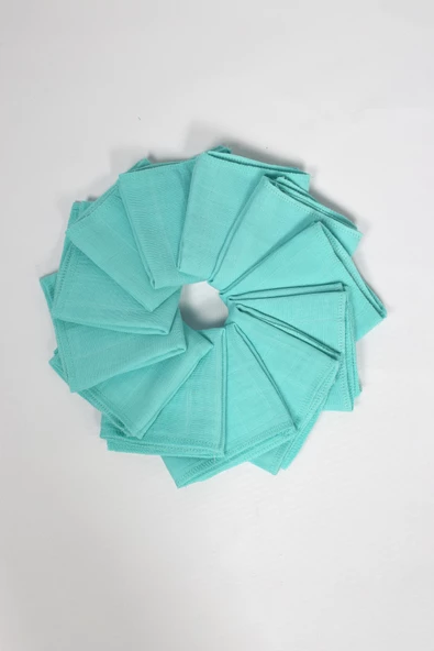 12'li Müslin Ağız Mendili , Omuz Bezi , Ter Bezi Çift Kat Dikimli 35x20 cm - ZTAGIZMENDİLİ Turkuaz