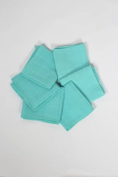 6'lı Müslin Ağız Mendili , Omuz Bezi , Ter Bezi Çift Kat Dikimli 35x20 cm - ZTAGIZMENDİLİ2 Turkuaz