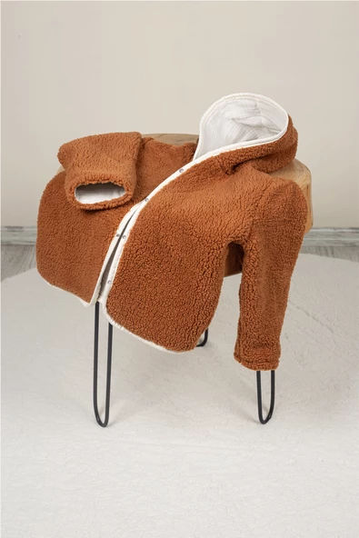 Heritage Puffy Astarlı Peluş Bebek Çocuk Ceket - Kopüşonlu Peluş Mont - ZTPUFCEKET  1-2 yaş KAHVERENGİ - 6