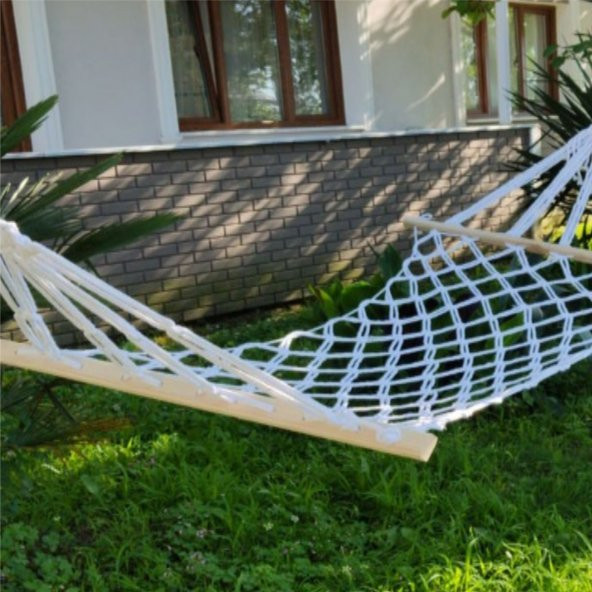 Suya Dayanıklı Polyester Çift Kat Kişilik El Örgü Kalın Halatlı İpli Sallanan Sağlam Hamak Salıncak - 7