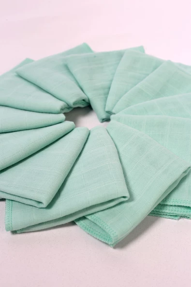 12'li Müslin Ağız Mendili , Omuz Bezi , Ter Bezi Çift Kat Dikimli 35x20 cm - ZTAGIZMENDİLİ Mint - 2