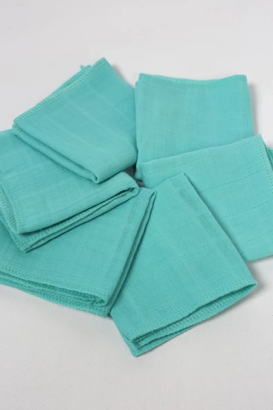 6'lı Müslin Ağız Mendili , Omuz Bezi , Ter Bezi Çift Kat Dikimli 35x20 cm - ZTAGIZMENDİLİ2 Turkuaz - 2