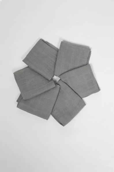 6'lı Müslin Ağız Mendili , Omuz Bezi , Ter Bezi Çift Kat Dikimli 35x20 cm - ZTAGIZMENDİLİ2 Gri