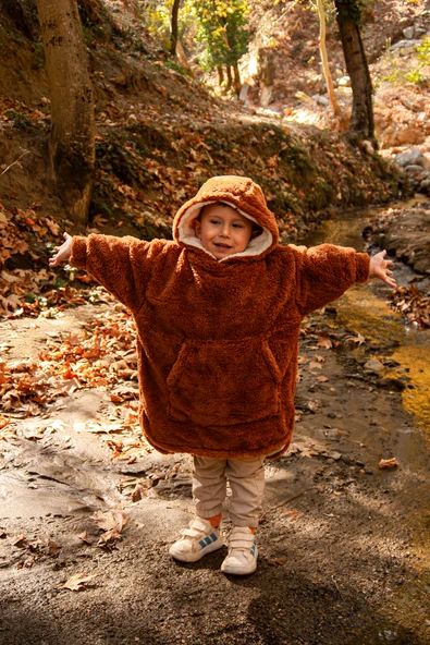 Heritage Çift Katlı Wellsoft Çocuk Giyilebilir Battaniye - Peluş Panço Oversize - ZTPUFBAT 2-4 Yaş Bej - 7