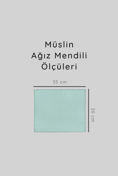 12'li Müslin Ağız Mendili , Omuz Bezi , Ter Bezi Çift Kat Dikimli 35x20 cm - ZTAGIZMENDİLİ  Mint - 5