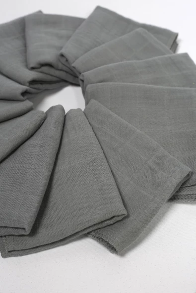 12'li Müslin Ağız Mendili , Omuz Bezi , Ter Bezi Çift Kat Dikimli 35x20 cm - ZTAGIZMENDİLİ Gri