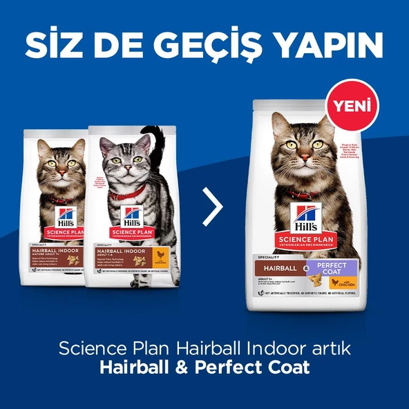 Hill's SCIENCE PLAN Tüy Yumağı Önleyici Mükemmel Tüyler İçin Tavuklu Kedi Maması 1.5kg - 6