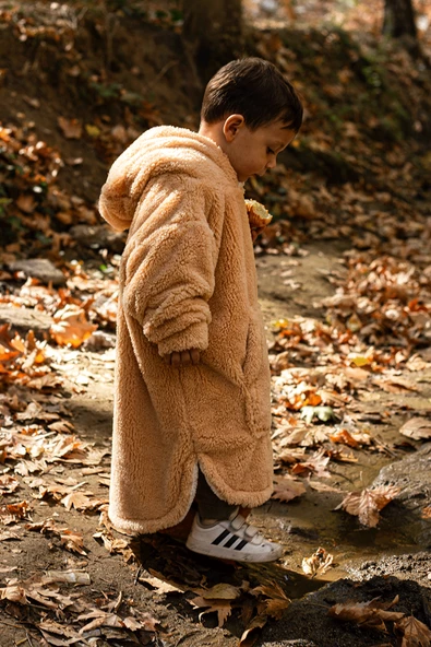 Heritage Çift Katlı Wellsoft Çocuk Giyilebilir Battaniye - Peluş Panço Oversize - ZTPUFBAT 2-4 Yaş Bej - 2