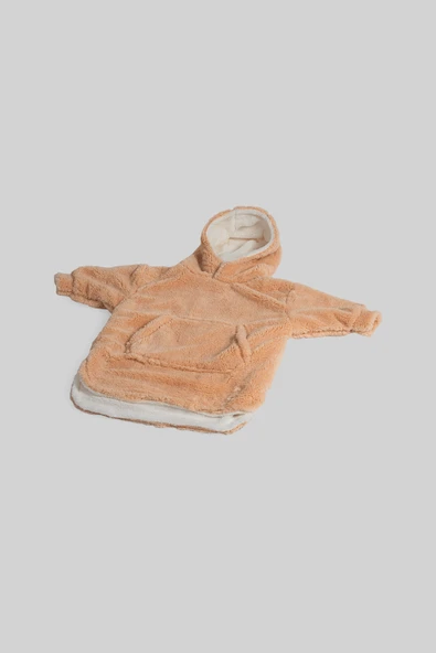 Heritage Çift Katlı Wellsoft Çocuk Giyilebilir Battaniye - Peluş Panço Oversize - ZTPUFBAT  6-8 Yaş KAHVERENGİ - 5