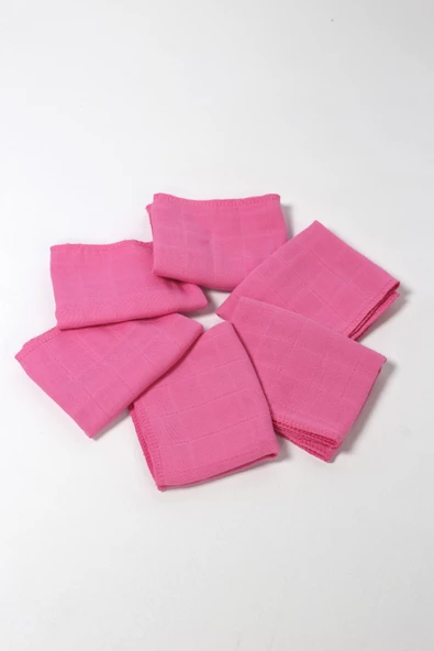6'lı Müslin Ağız Mendili , Omuz Bezi , Ter Bezi Çift Kat Dikimli 35x20 cm - ZTAGIZMENDİLİ2 Pembe