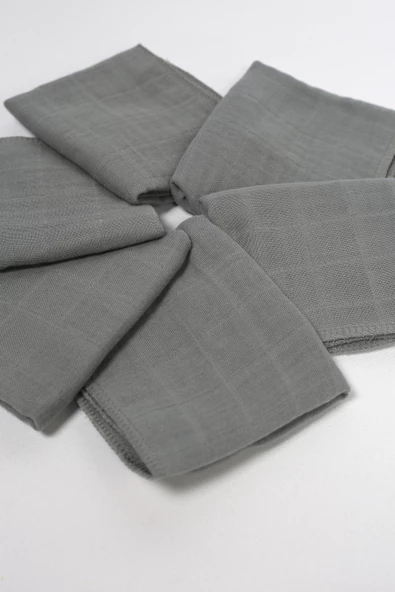 6'lı Müslin Ağız Mendili , Omuz Bezi , Ter Bezi Çift Kat Dikimli 35x20 cm - ZTAGIZMENDİLİ2 Gri - 2