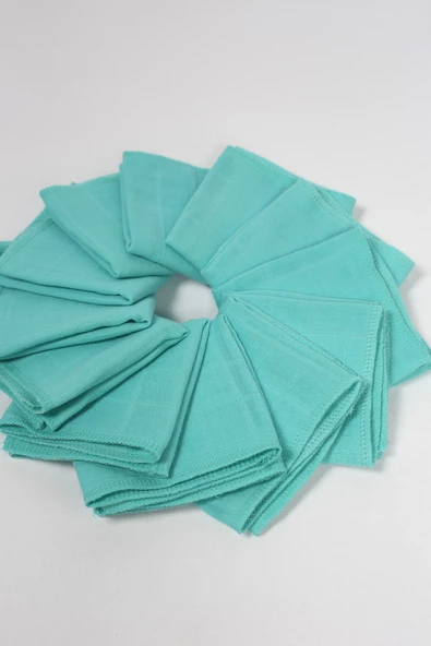 12'li Müslin Ağız Mendili , Omuz Bezi , Ter Bezi Çift Kat Dikimli 35x20 cm - ZTAGIZMENDİLİ Turkuaz - 2