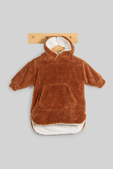 Heritage Çift Katlı Wellsoft Çocuk Giyilebilir Battaniye - Peluş Panço Oversize - ZTPUFBAT  4-6 Yaş KAHVERENGİ - 3
