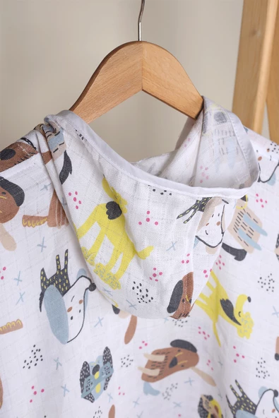 Luckka %100 Pamuk Bebek Çocuk Müslin Panço - ZTPANÇO Kahverengi - 4