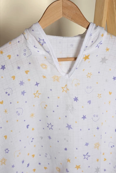 Luckka %100 Pamuk Bebek Çocuk Müslin Panço - ZTPANÇO Mor - 3