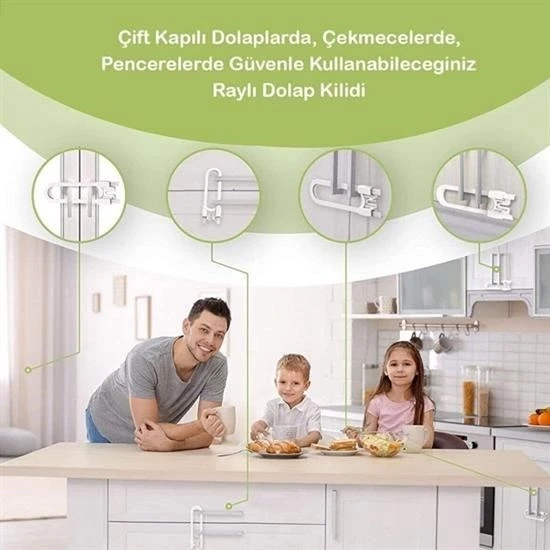 Bebek Çocuk Çekmece Ve Dolap Koruma Raylı Güvenlik Sistemi Emniyet Kilidi - 4