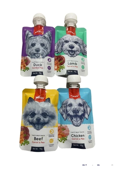 Tasty Meat Paste Taze Sıvı Köpek Ödül Maması Köpek Sıvı Ödül Karma Paket 4x90gr