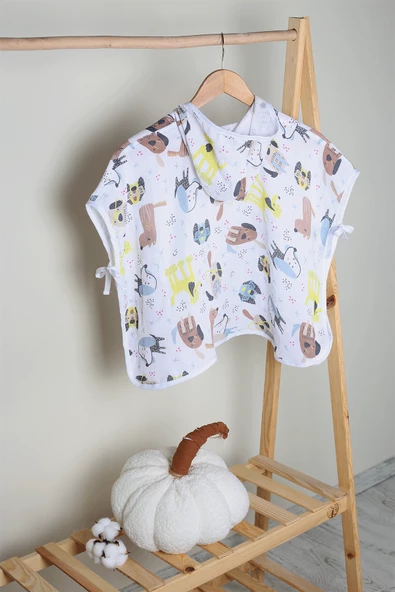 Luckka %100 Pamuk Bebek Çocuk Müslin Panço - ZTPANÇO Kahverengi - 2