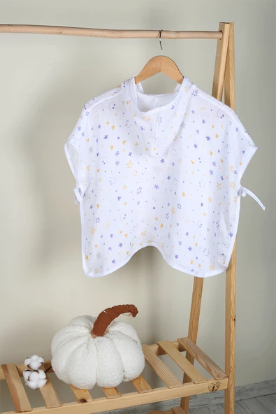 Luckka %100 Pamuk Bebek Çocuk Müslin Panço - ZTPANÇO Mor - 2