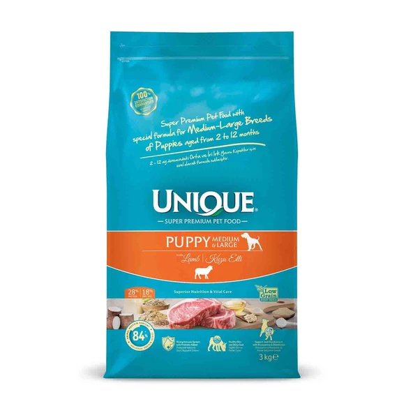 Unıque Medium Large Puppy Kuzu Etli Yavru Köpek Maması 3 Kg