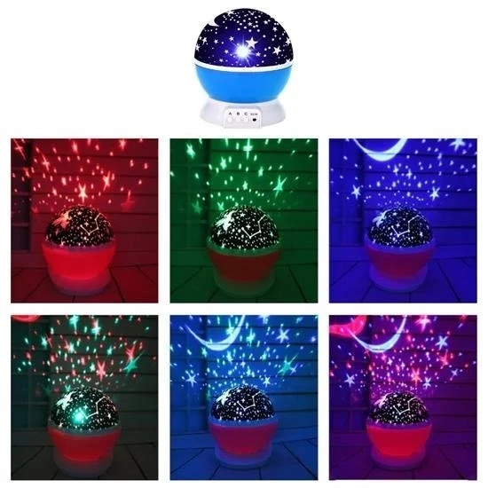 Renkli Ay Yıldız Tavan Yansıtma Pilli Led Gece Lambası Gökyüzü Projeksiyonlu Dönen Küre - Resim 5