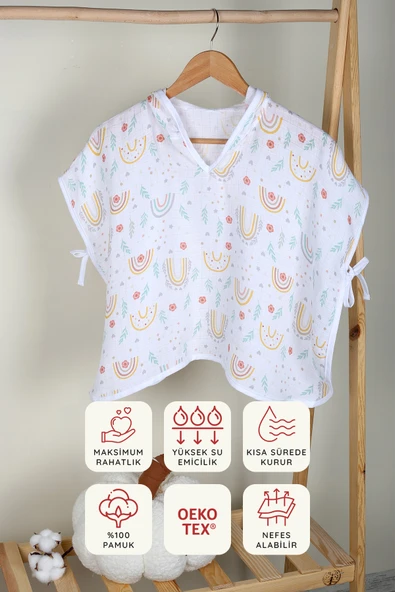 Luckka %100 Pamuk Bebek Çocuk Müslin Panço - ZTPANÇO YEŞİL