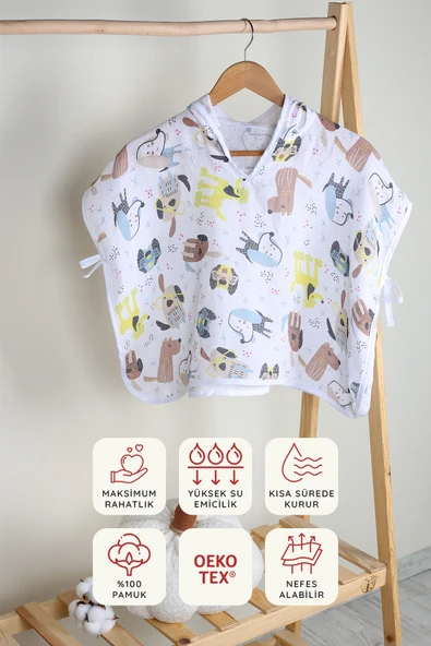 Luckka %100 Pamuk Bebek Çocuk Müslin Panço - ZTPANÇO Kahverengi