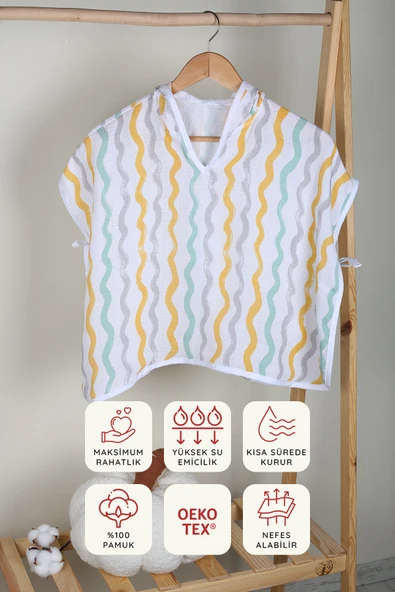 Luckka %100 Pamuk Bebek Çocuk Müslin Panço - ZTPANÇO sarı