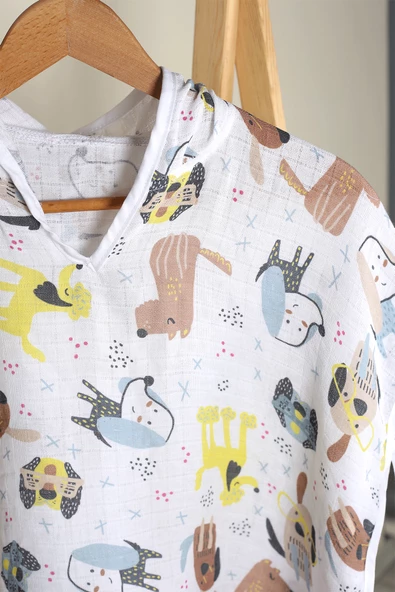 Luckka %100 Pamuk Bebek Çocuk Müslin Panço - ZTPANÇO Kahverengi - 3