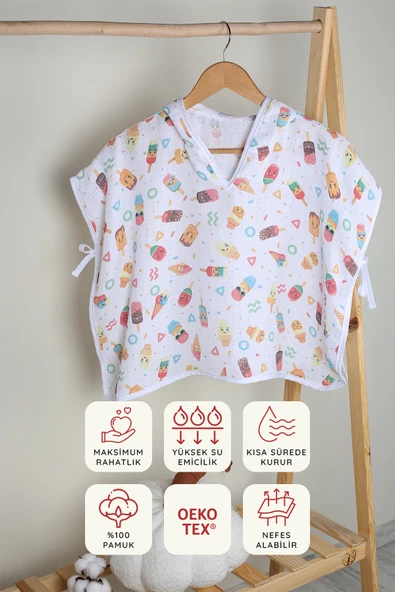 Luckka %100 Pamuk Bebek Çocuk Müslin Panço - ZTPANÇO  Kırmızı