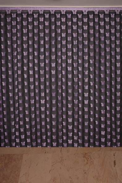 KELEBEK  MODEL LİLA ÇİFT RENK İP PERDE HAZIR DÜĞMELERİ DİKİLMİŞ İP PERDE 300*280 cm