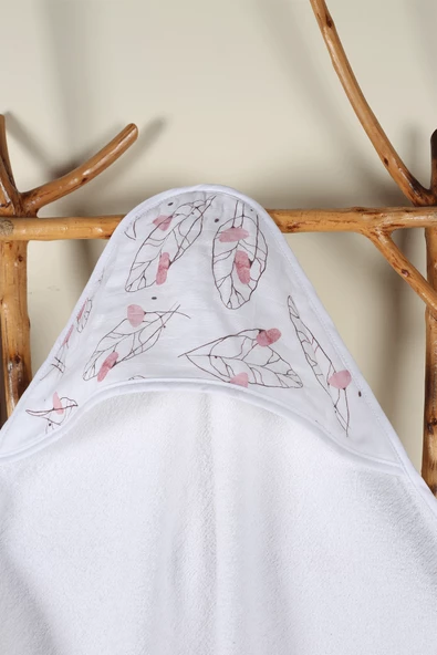 Luckka %100 Pamuk Bebek Havlu Kundak Banyo Havlusu - ZTKUNDAK Beyaz pembe - 2