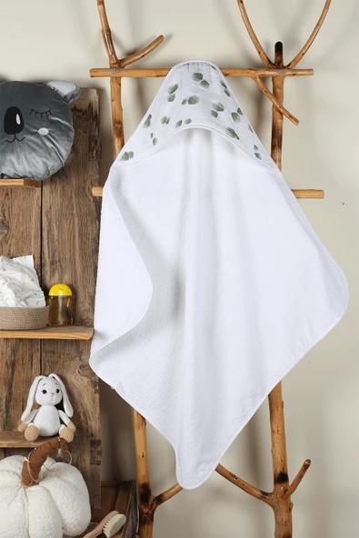 Luckka %100 Pamuk Bebek Havlu Kundak Banyo Havlusu - ZTKUNDAK Beyaz yeşil