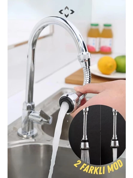 Esnek Spiral Hortumlu Musluk Batarya Ucu Başlığı 2 Farklı Mod Fonksiyonlu Musluk Başlığı - 6
