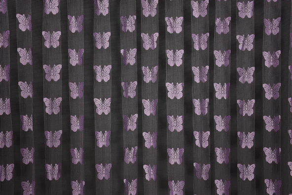 KELEBEK  MODEL LİLA ÇİFT RENK İP PERDE HAZIR DÜĞMELERİ DİKİLMİŞ İP PERDE 300*280 cm - Resim 3