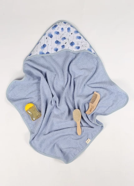 Luckka %100 Pamuk Bebek Havlu Kundak Banyo Havlusu - ZTKUNDAK mavi - 3